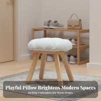 Solid Wood Legs Puffy-Shaped Ottoman Soft Cushi Single D Top Vanity Stool Multi-Purpose Upholstered Seat Space-Saving for Design Enthusiasts, Home Decorators, Apartment Dwellers, Dressing Room, Bedroom, Entryway