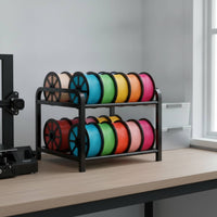 Large Capacity 3D Printer Filament Storage Rack Desktop 2-Tier Filament Storage Rack Open-Frame 2-Tier Metal Spool Holder Compact for Makers