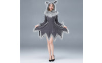 Wolf Costume with Hood Asymmetrical Wolf Dress with Hood Long Sleeves Outfit  for Women
