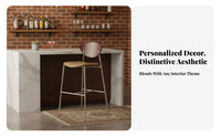 Integrated Footrest Wooden Bar Stool with Woven Backrest Ergonomic Design Counter Chair Easy to Clean Seating Furniture Padded Seat for Cafe Owners, Homeowners, Interior Designers, Hotel Front Desk, Restaurant, Kitchen Island