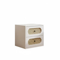 Vintage Aesthetic Rattan-Front Drawer Cabinet Mid-Century-Century Modern Rattan Front Cabinet Boho Aesthetic Nightstand Compact Footprint for Interior Design Enthusiasts, Apartment Dwellers, Homeowners, Guest Room, Entryway, Hallway, Home Office