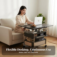 Rattan Accent two-level-level Bar Trolley Foldable Design Side Table Movable Serving Cart Vintage design for Apartment Dwellers, Homeowners, Students, Living Room, Beside Sofa, Bedroom, Kitchen