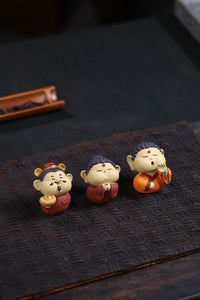 Yixing Purple Clay Tea Pet - God of Wealth and Buddha Figurines