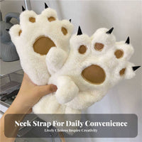 Hanging Neck Strap Cat Paw Gloves Soft and Soft Fuzzy Bear Claw Mittens Fleece Lined for Women, Children, Cycling, Outdoor, Costume Parties