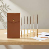 5 Pieces Precision Liner Brush Set with Leather Case Comfortable Grip Long-Point Detail Brushes Long-Lasting Detail Paint Brushes with Case Rust-Resistant for Calligraphers, Lettering