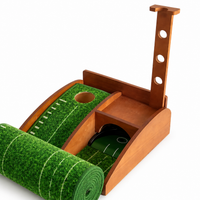Putting Mat Indoor Golf Practice Equipment with Automatic Ball Return Function Wooden Base 57.5cm×42cm×10.5cm
