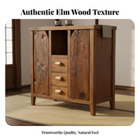 Simple Elegance Console Cabinet Minimalist Aesthetic Elm Wood Storage Shelf Sturdy Construction Multi-Cubby Sideboard for Adults, Entryway, Study
