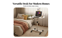 Multi-Functional Overbed Laptop Table Locking Casters Rolling Laptop Desk Versatile Use Overbed Table with Wheels Anti-Slip Baffle for Students, Telecommuting Workers, Seniors, Bedroom, Dorm Room, Study