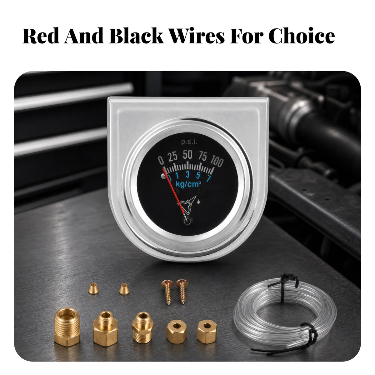 Two-Scale Scale Mechanical Oil Pressure Gauge Silver Bezel Analog Oil Pressure Gauge Red Pointer Auto Parts Brass Fittings