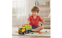 Inertia-Style Transport Truck with Play Food Alloy Toy Truck with Cargo Bed Authentic Vehicle Set Friction-Powered for Children, Toddlers, Playroom