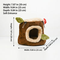 Tree Stump Pet House Small Pet Shelter, Brown Cloth Closed Design Pig Bed, Winter Warm Bird Nest for Guinea Pig House Parrot Nest Squirrel House