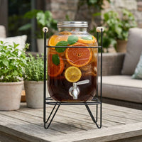 Beverage Dispenser and Drink Dispenser, Hammered Glass Juice Dispenser Water Dispenser with Metal Stand