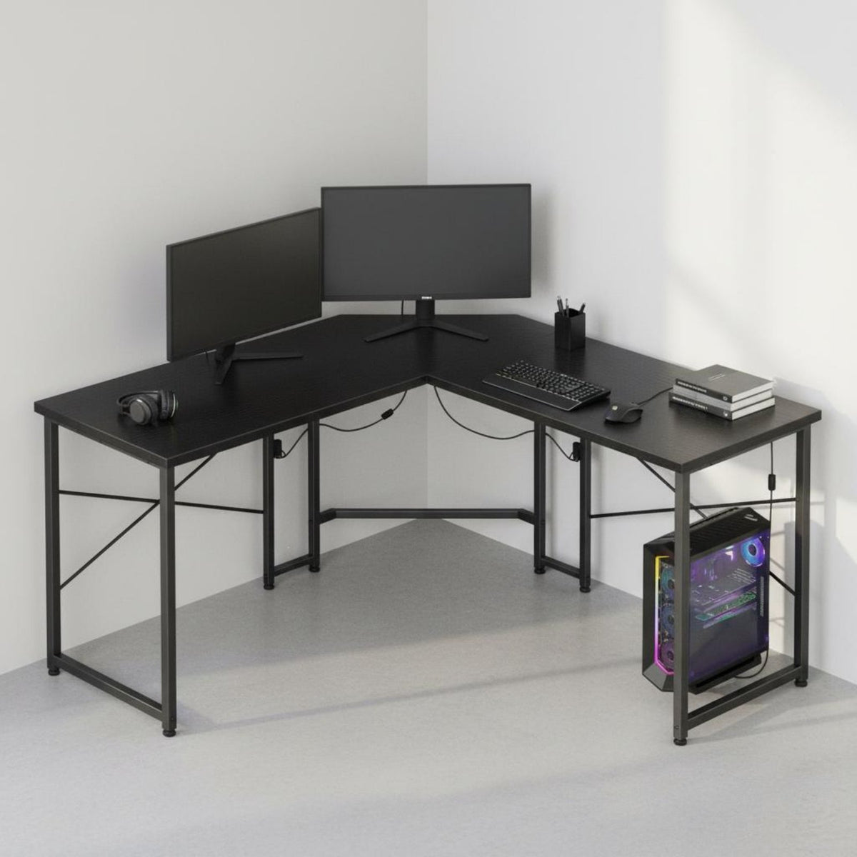 Space Saving Design L-Shaped Gaming Desk Ample Workspace Corner Computer Desk Spacious Desktop L-Form Computer Table Sturdy Metal Frame for Gamers, Students, Bedroom