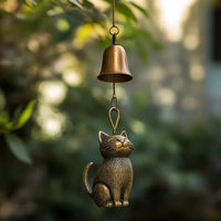 Cat Wind Chime Textured Bronze Cat Chime House Decoration Small Bell Hanging Ornament Cord Cord Hanging for Entryway, Window