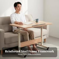 Space-Saving Design Adjustable Rolling Overbed Desk On Wheels Adjustable Overbed Table Sturdy Frame Movable Stand Easy Assembly for Students, Telecommuting Workers, Bedridden Patients, Bedroom, Living Room