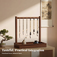 6 Hooks Calligraphy Brush Rack Arched Frame Desktop Brush Organizer Wooden