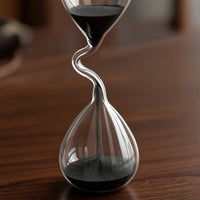 Sculptural Glass Hourglass with Black Sand Modern Hourglass with Black Sand Elegant Sandglass Slender for Desk, Office, Shelf