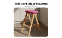 Solid Wood Construction 3-Step Wooden Stool Heavy Duty 3-Step Wooden Ladder Multi-Purpose for Homeowners, Adults, Kitchen, Garage, Stockroom