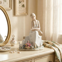 Sitting Woman and Dog Figurine Glossy Tabletop Ornament Decorative for TV Stand