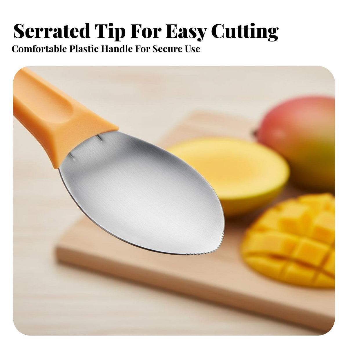 Stainless Steel Mango Cutter Serrated Border Mango Skin Remover Fruit Pulp Separator Easy to Use Kitchen Utensil Comfortable