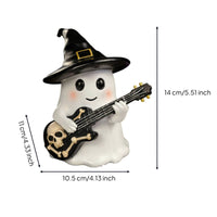 Tabletop Ghost Ornament with Guitar Miniature Ghost Figurine with Witch Hat Festive Gothic for Goth Fans