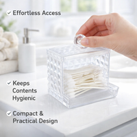 Swab Holder with Bamboo Lid, Clear Acrylic Stackable Diamond Pattern, Bathroom Containers for Vanity Table, Makeup Organiser Set