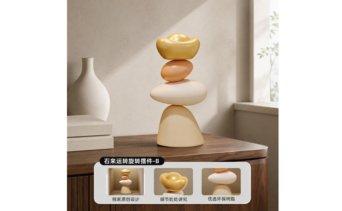 Stacked Stone Sculpture 360-Degree Rotation Rotating Ornament Smooth Finish House Decoration for Console