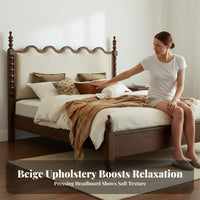 French Retro Wooden Bed Elegant Design Solid Wood Upholstered Bed Sturdy Construction Bedroom Furniture for Couples