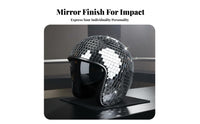 Sparkling Light Effect Disco Ball Helmet Retro Design Mirror Tile Helmet with Visor Eye-Catching Mirror Mosaic Headgear Handmade for Performers, DJs, Nightclubs, Parties, Festivals, Photo Shoots
