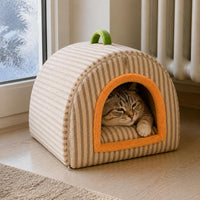 Enclosed Warm Cat Bed with Door Curtain, Plush Pet Sleeping Bag for Winter, Washable Cat House & Dog Sofa