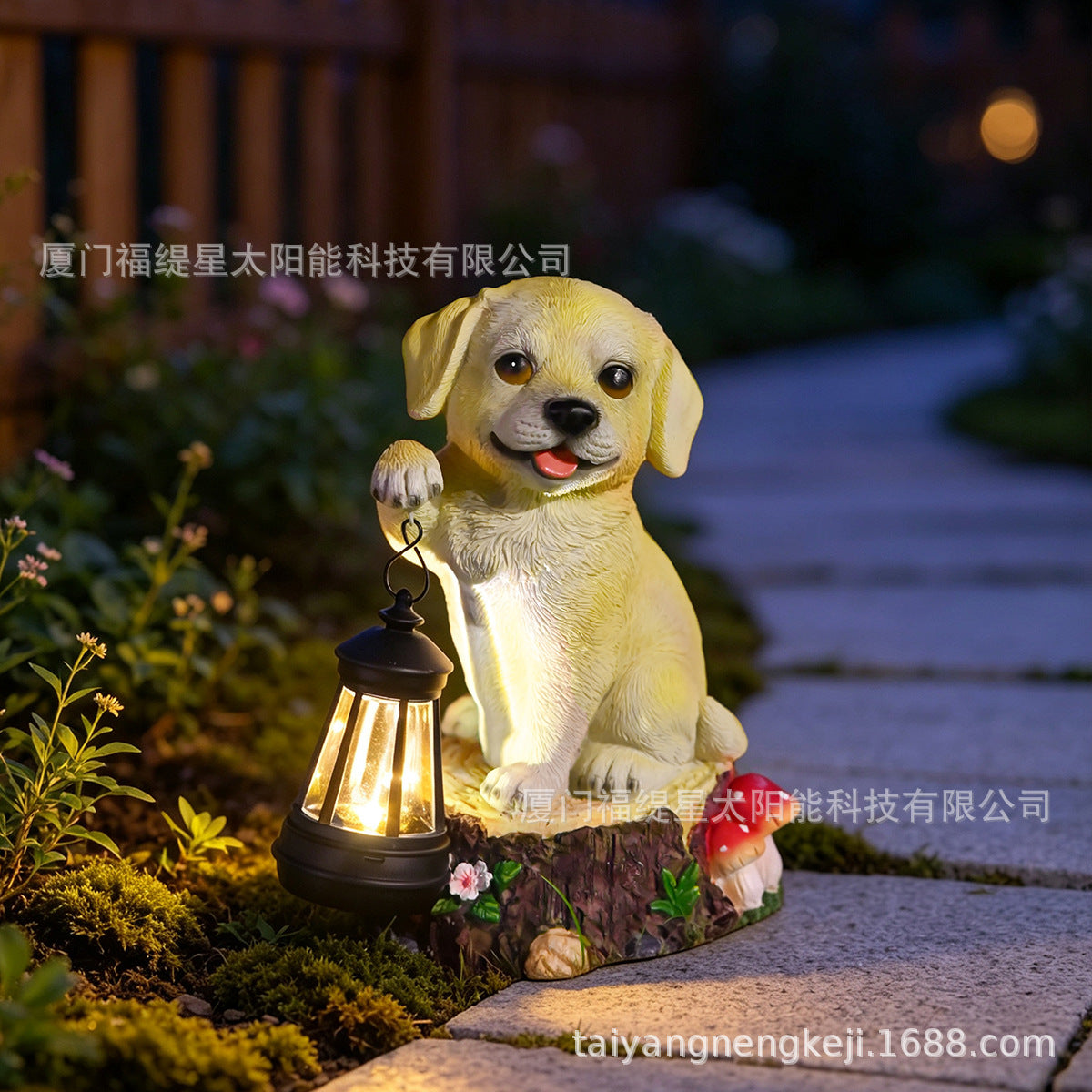 Solar-Powered Dog Lantern Resin Statue for Outdoor Garden, Patio, and Lawn Decoration