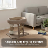 Sisal Scratching Posts Multi-Level Feline Structure Space-Saving Elevated Feline Lounger with Scratcher Includes Play Toy Pet Furniture Sturdy Construction for Felines, Kittens, Kitten Owners, Small Areas, Indoors, Living Room, By a Window