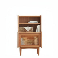 Solid Wood Legs Rattan Front Nightstand Woven Panel Rattan Door End Table Minimalist Design Bedside Cabinet Multi-Level Storage for Homeowners, Renters, Students, Bedroom, Home Office, Entryway