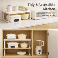 Kitchen Cabinet Metal Expandable Organization Rack for Small Space, Adjustable Under Sink Storage Shelf for Homeowners