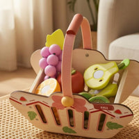 Wooden Fruit Basket Toy Early-Learning Wooden Fruit Basket Educational Child's Plaything for Kids