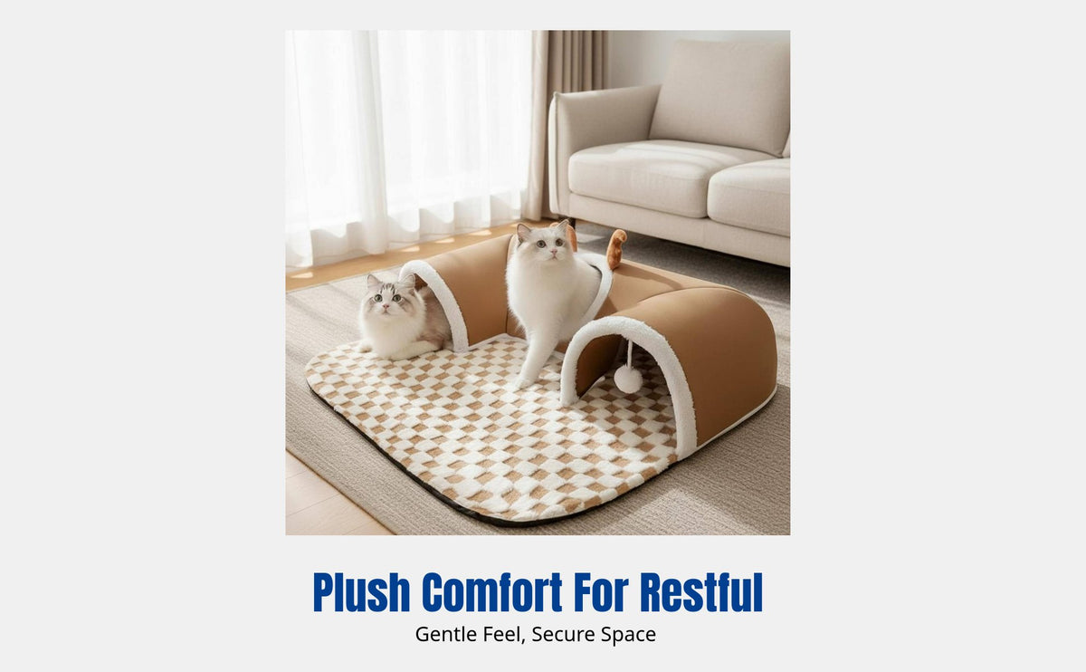Cat Tunnel Bed, Autumn Winter Pet Bed, Play Mat, Deer/Brown Design