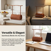 Bamboo Tissue Box Holder, Rectangular Tissue Box Cover, New Chinese Design 3D Stereoscopic Walnut Finish, 20x13x29cm