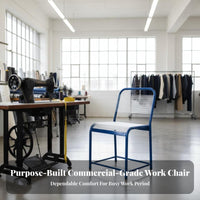 Cool and Breathable Woven Cord Factory Chair Wear-Resistant Workplace Furniture Sturdy Frame Workshop Stool High Load-Bearing for Sewing Machine Operators, Manual Laborers