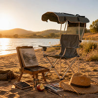 Portable Folding Camp Chair with Canopy Sun Protection Fishing Chair with Sunshade Foldable Outdoor Furniture Sturdy Frame for Artists, Painters, Anglers