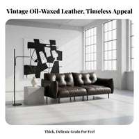 Straightspine Black Couch Genuine Leather Sofa Vintage design Lounge Seating for Small Apartment Dwellers, Interior Designers, Living Room, Home Office