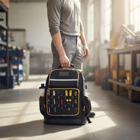 Multiple Pockets Heavy Duty Tool Backpack Laptop Compartment Tool Organizer Backpack USB Charging Port Breathable Padded Back for Mechanics
