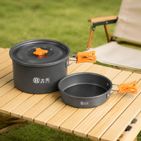 Camping Cooker Set, Frying Pan Set, Hard Anodized Aluminum, Matte Dark Gray, With Storage Bag