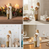 New Mom Mother and Child Figurine Hand-Carved Look Mother and Child Statue Wood-Like Resin Figurine with Engraved Base First Time Mothers for Collectors, Shelf, Desk, Memorial Display