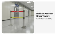 High Visibility Double Belt Retractable Barrier 4-Way Adapter Head Retractable Belt Stanchion Easy Assembly Stainless Steel Queue Pole for Event Organizers, Security Personnel, Business Owners, Airports, Exhibition Halls, Hotels, Theaters