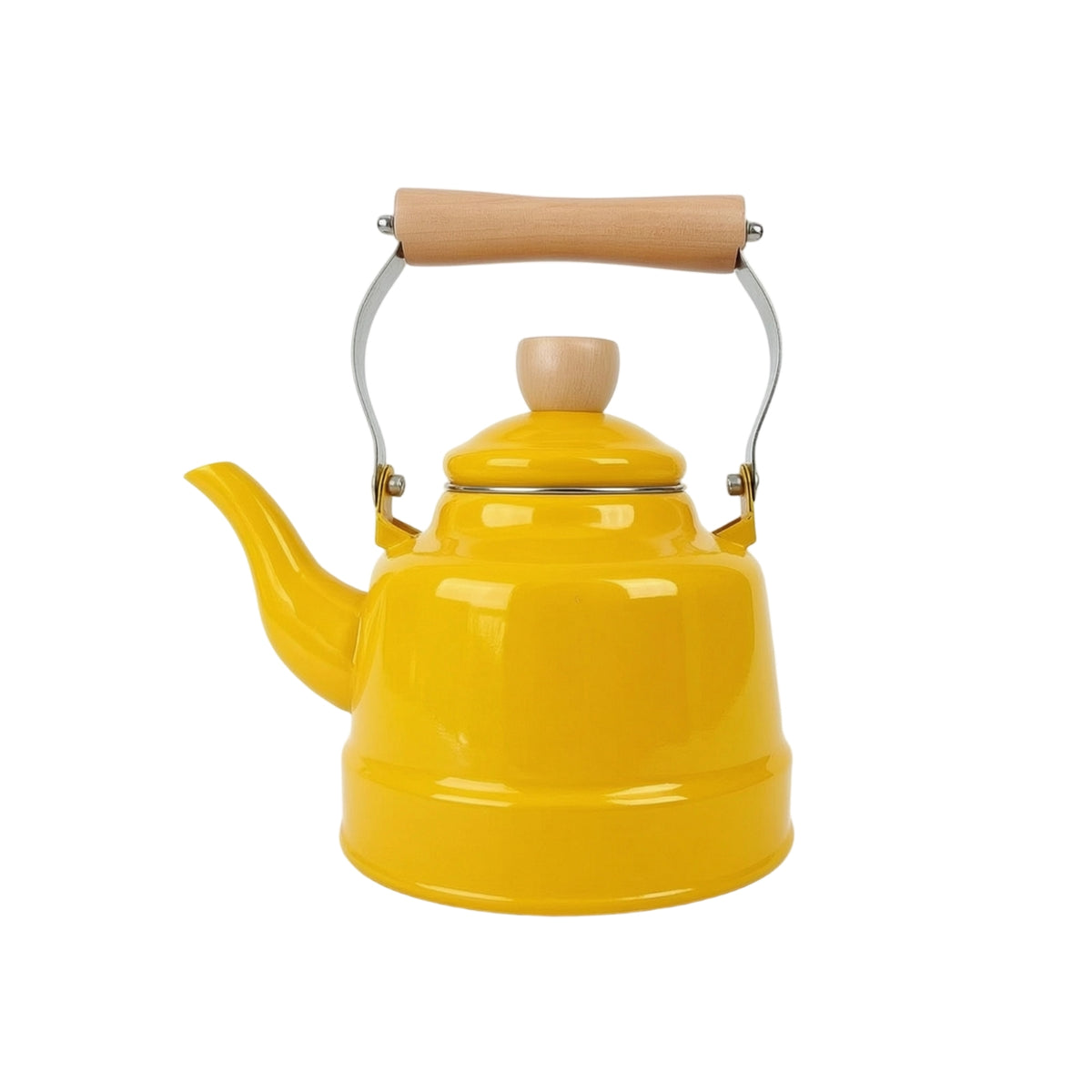 Enamel Tea Kettle Enameled Teapot with Wood Handle Induction-Safe for Kitchen