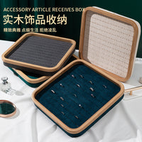 Bamboo Storage Tray with Lid, Large Capacity Ring Display Tray for Jewelry Counter