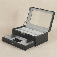 PU Leather Jewelry Box Transparent Lid Double-Layer Jewelry Box Pull-out Drawer Compartmented Trays