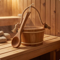 Sauna Pail and Ladle Set Open Top Wooden Pail and Ladle Kit Light Banding