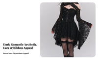 2 Pieces High-Low Hem Strapless Corset Dress with Lace Shrug without-Shoulder Design Lace-up Bustier and Skirt Set Waist Cinching Dark Romantic Outfit Ruffled Trim for Goth Enthusiasts, Young Adults, Photoshoots, Cosplay Events, Stage Performance