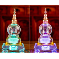 Gold-Toned Stupa with Led Base Translucent Crystal Stupa Glossy for Buddhists, Practitioners, Home Shrines, Meditation Corners, Temples